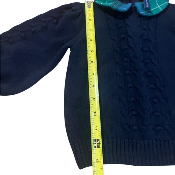 Janie and Jack Blue Cable Knit Teal Tartan Collar Sweater SZ 3 - Picture 5 of 13